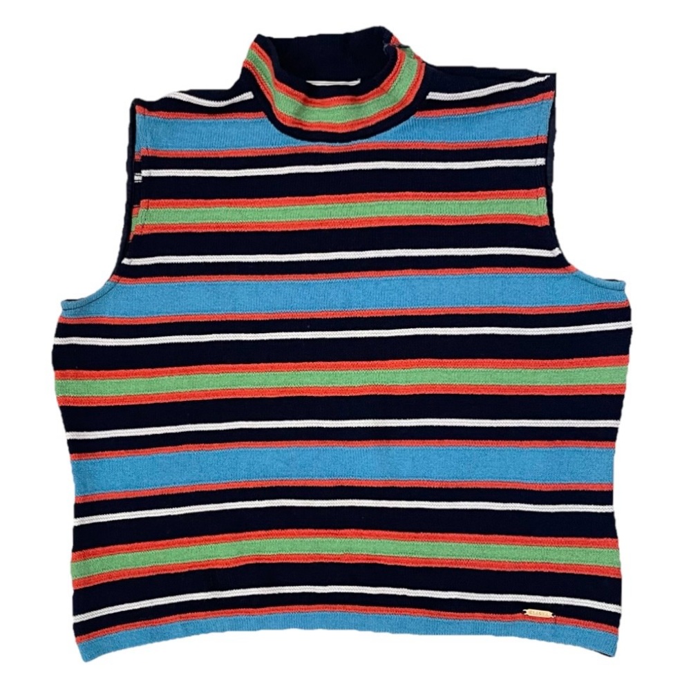 ST. JOHN SPORT Santana knit striped mock neck sleeveless layering shell tank